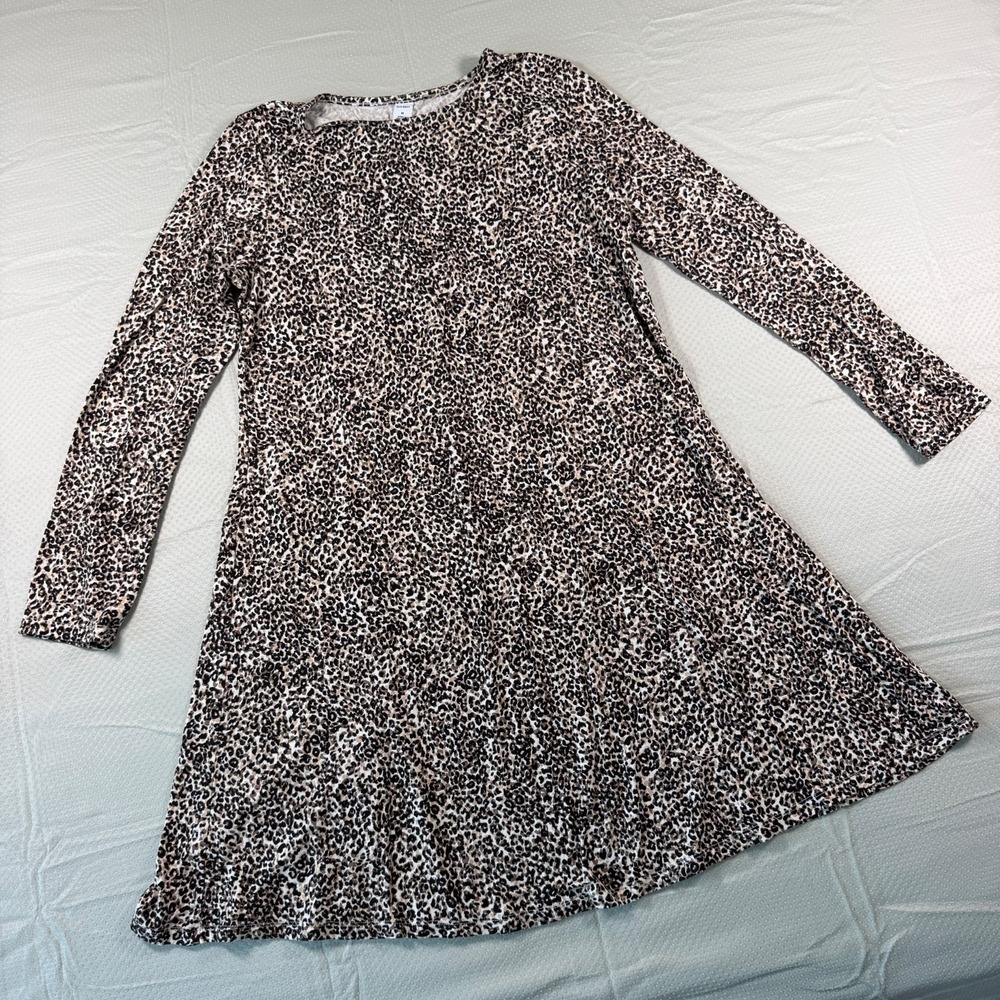 Old Navy Dress Womens M Medium Leopard Print Long Sleeve Swing Mini Casual